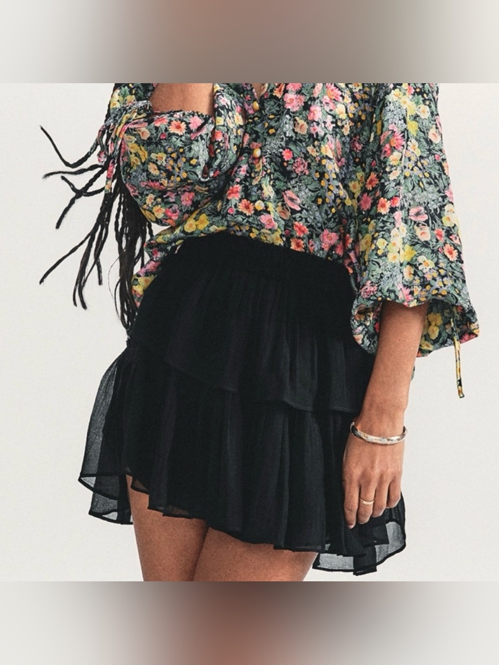 LoveShackFancy Chiffon Ruffle Mini Skirt in Black size Small